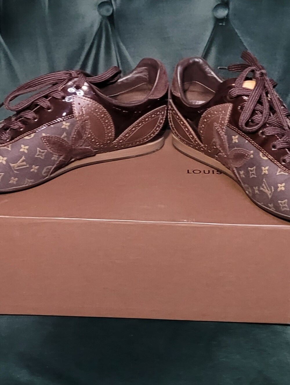 Louis Vuitton Brown Monogram Patent-Trim Sneakers - Picture 6 of 8